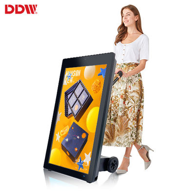 Zewnętrzny, pojemnościowy, przenośny ekran LCD dotykowy z kółami, wyświetlacz reklamowy, sygnalizacja cyfrowa, zasilany baterią